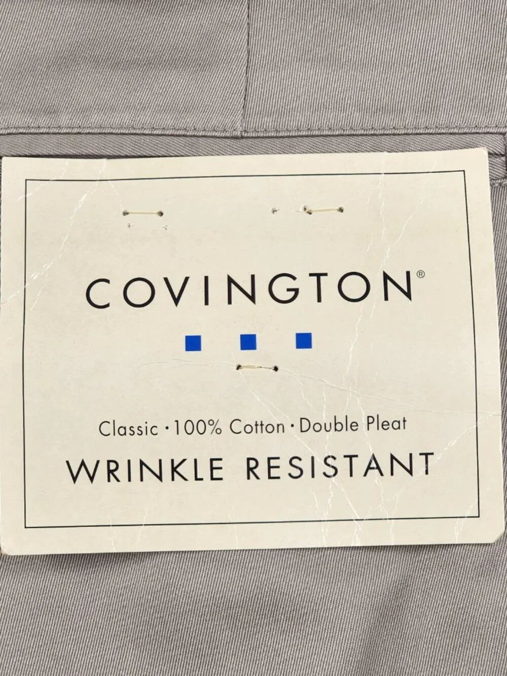 Covington Mens 36x34 Khaki Chino Pants 100% Cotton Double Pleated Classic NWT